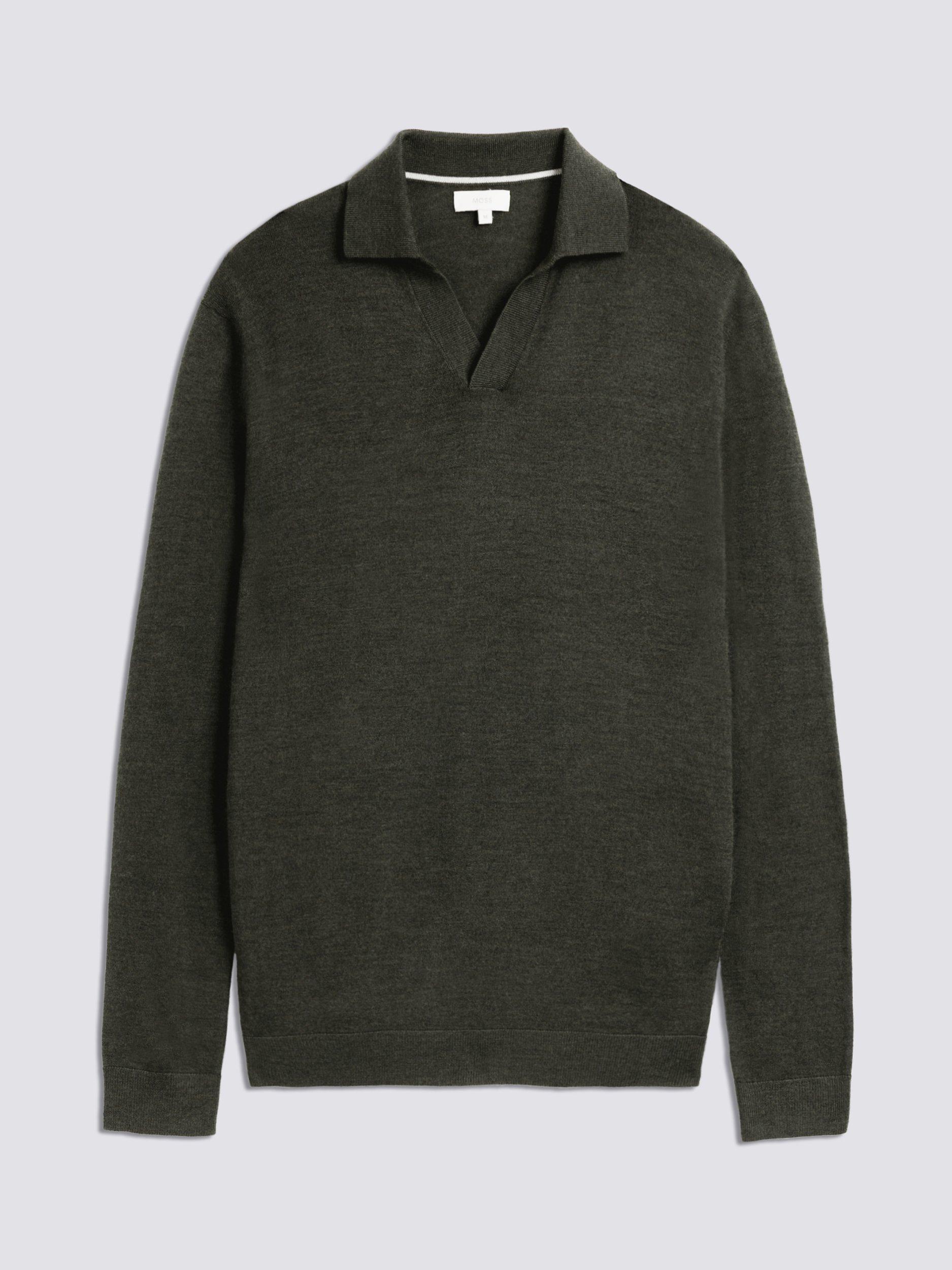 Product image 4 of 4, which shows Moss Merino Wool Skipper Collar Knit Top, Green, S