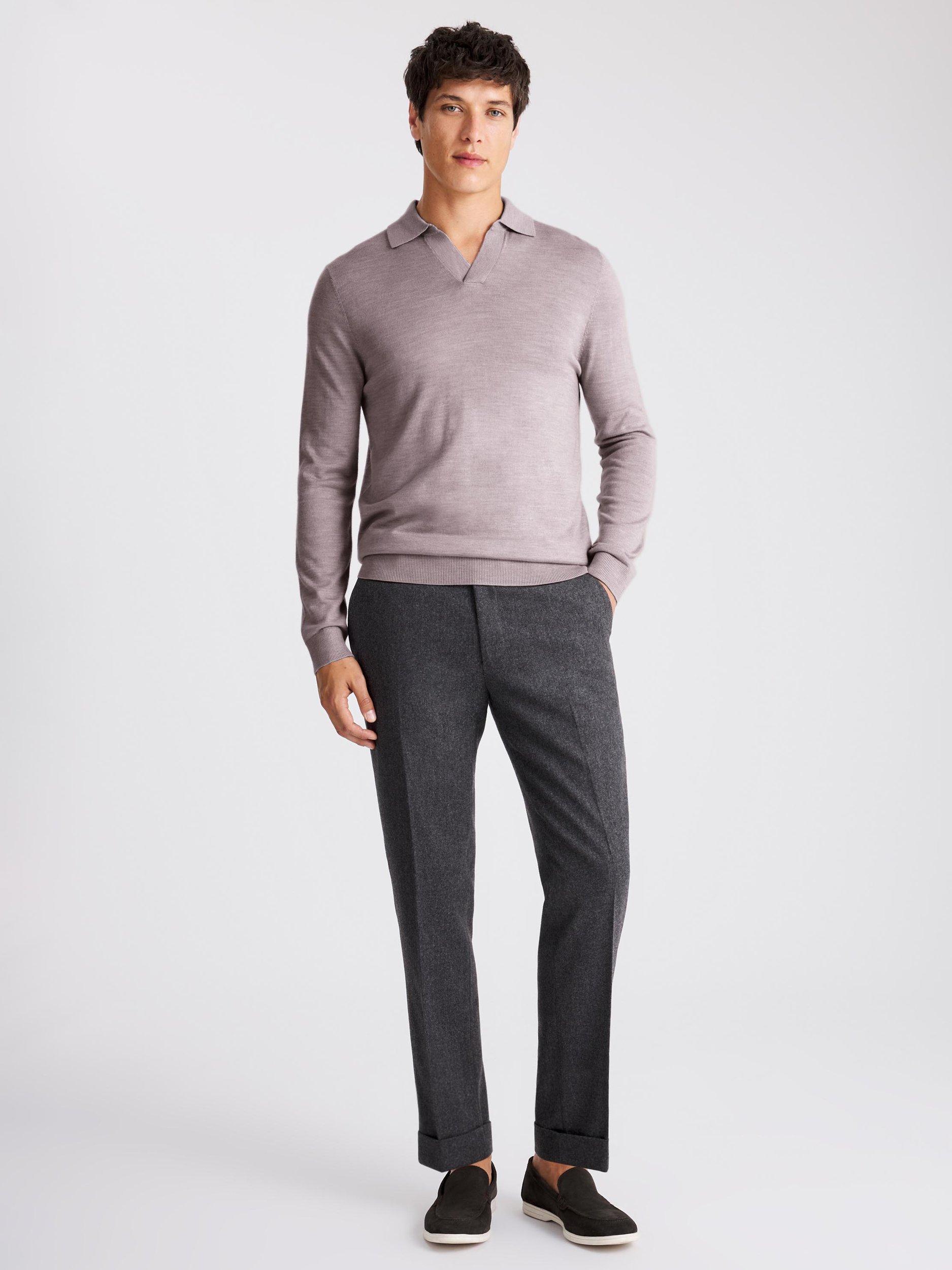 Product image 2 of 4, which shows Moss Merino Wool Skipper Collar Knit Top, Purple, S