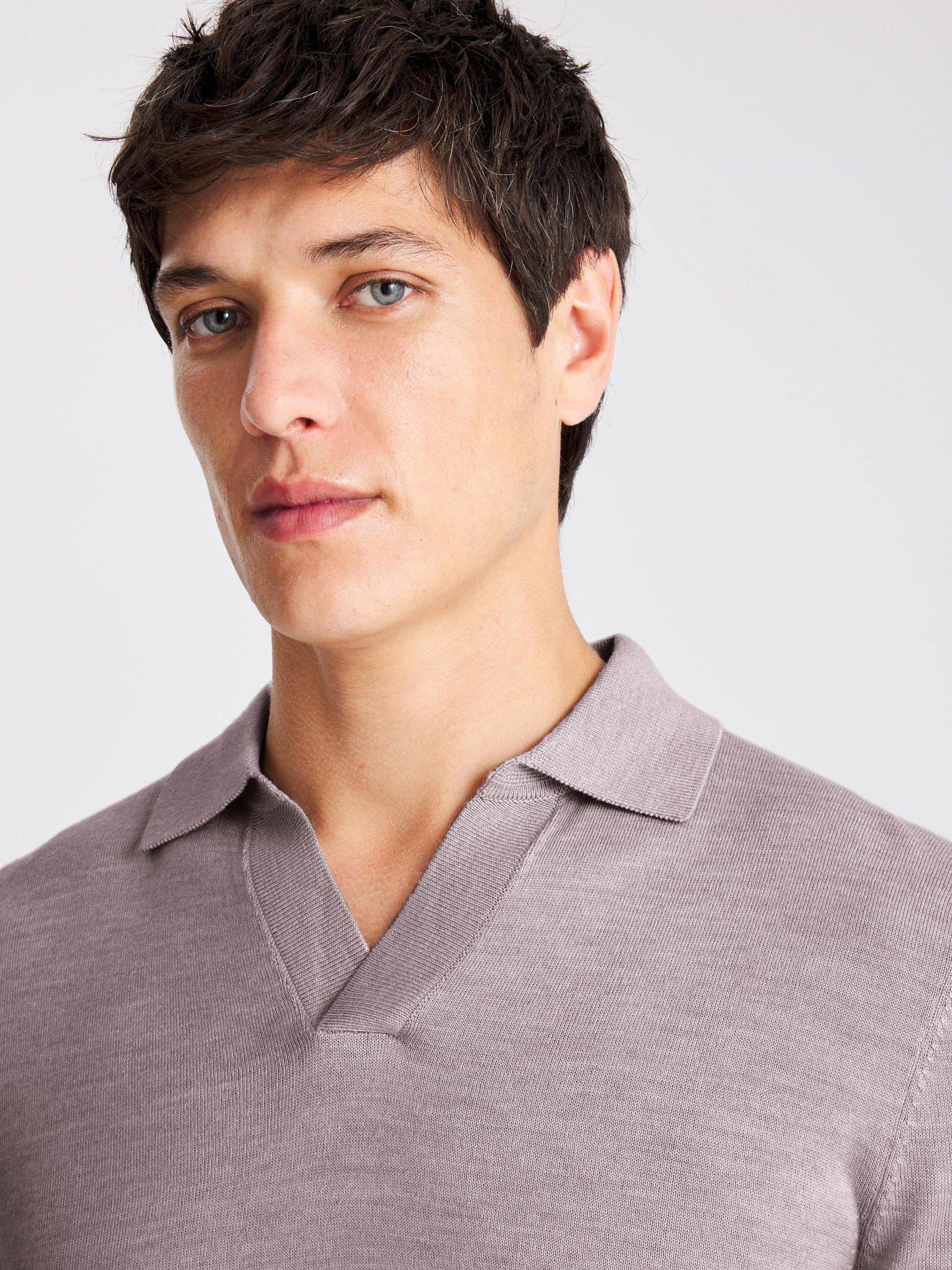 Product image 3 of 4, which shows Moss Merino Wool Skipper Collar Knit Top, Purple, S