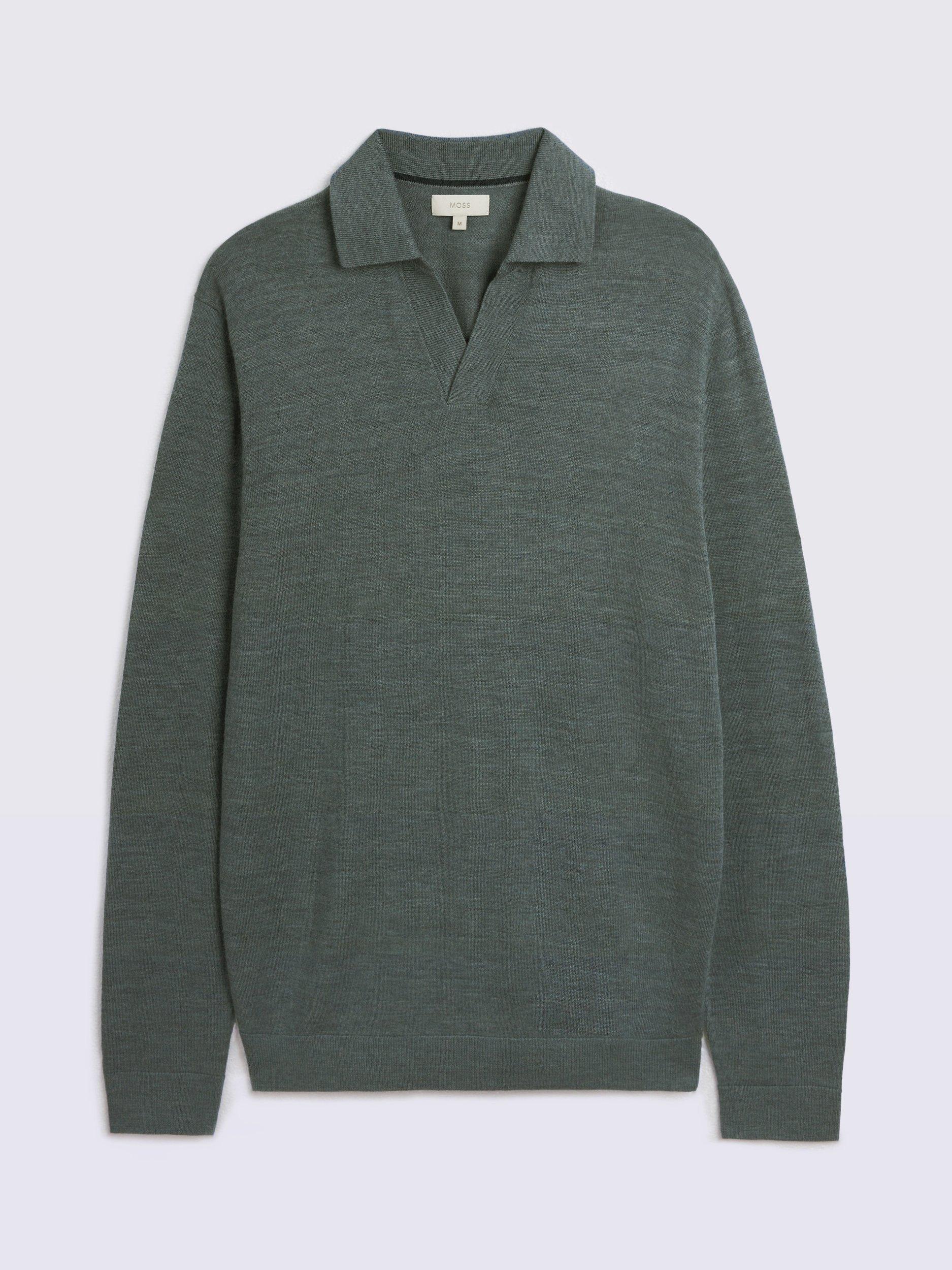 Product image 4 of 4, which shows Moss Merino Wool Skipper Collar Knit Top, Blue, S