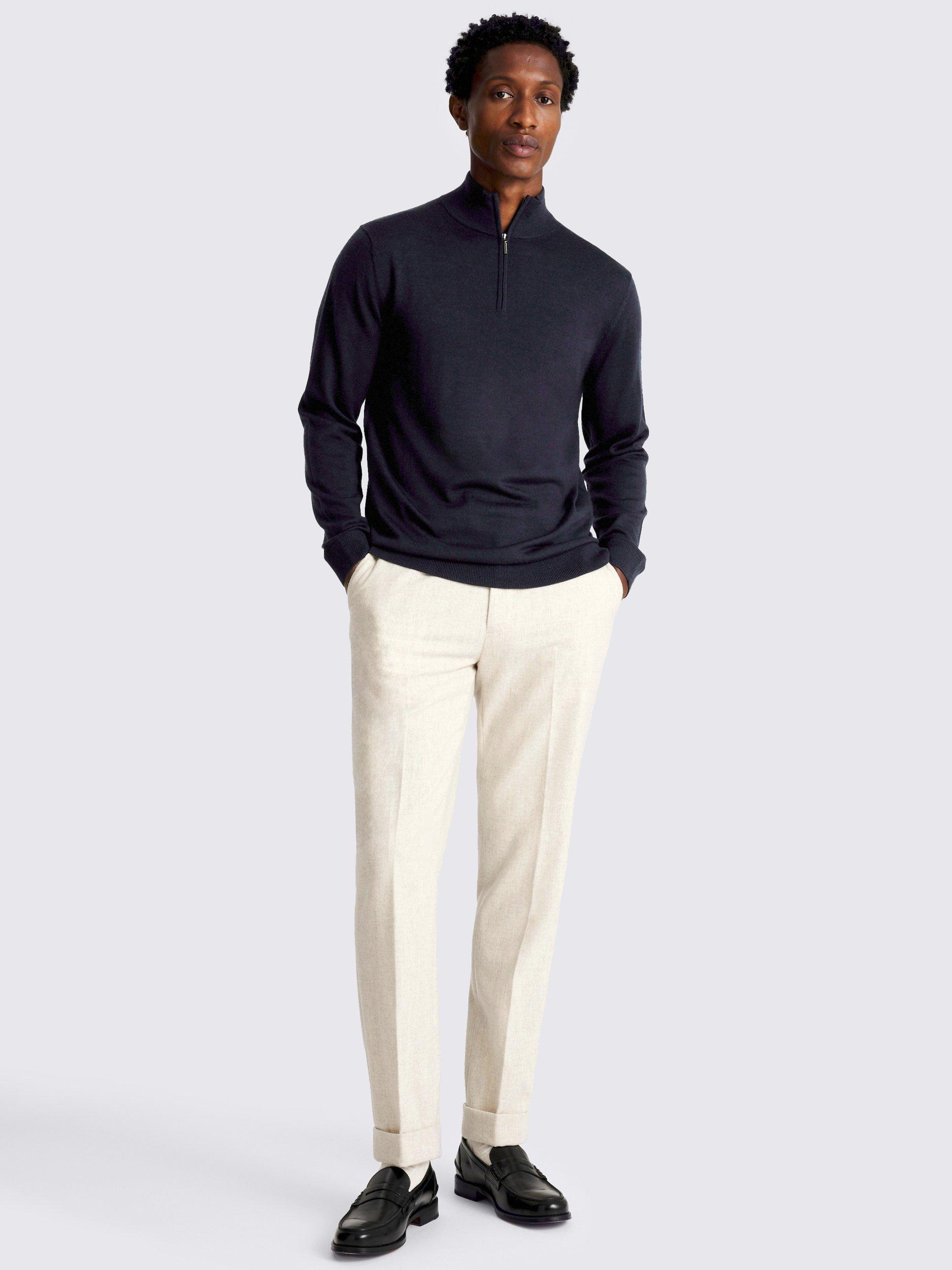 Product image 2 of 4, which shows Moss Merino Zip-Neck Jumper, Blue, S