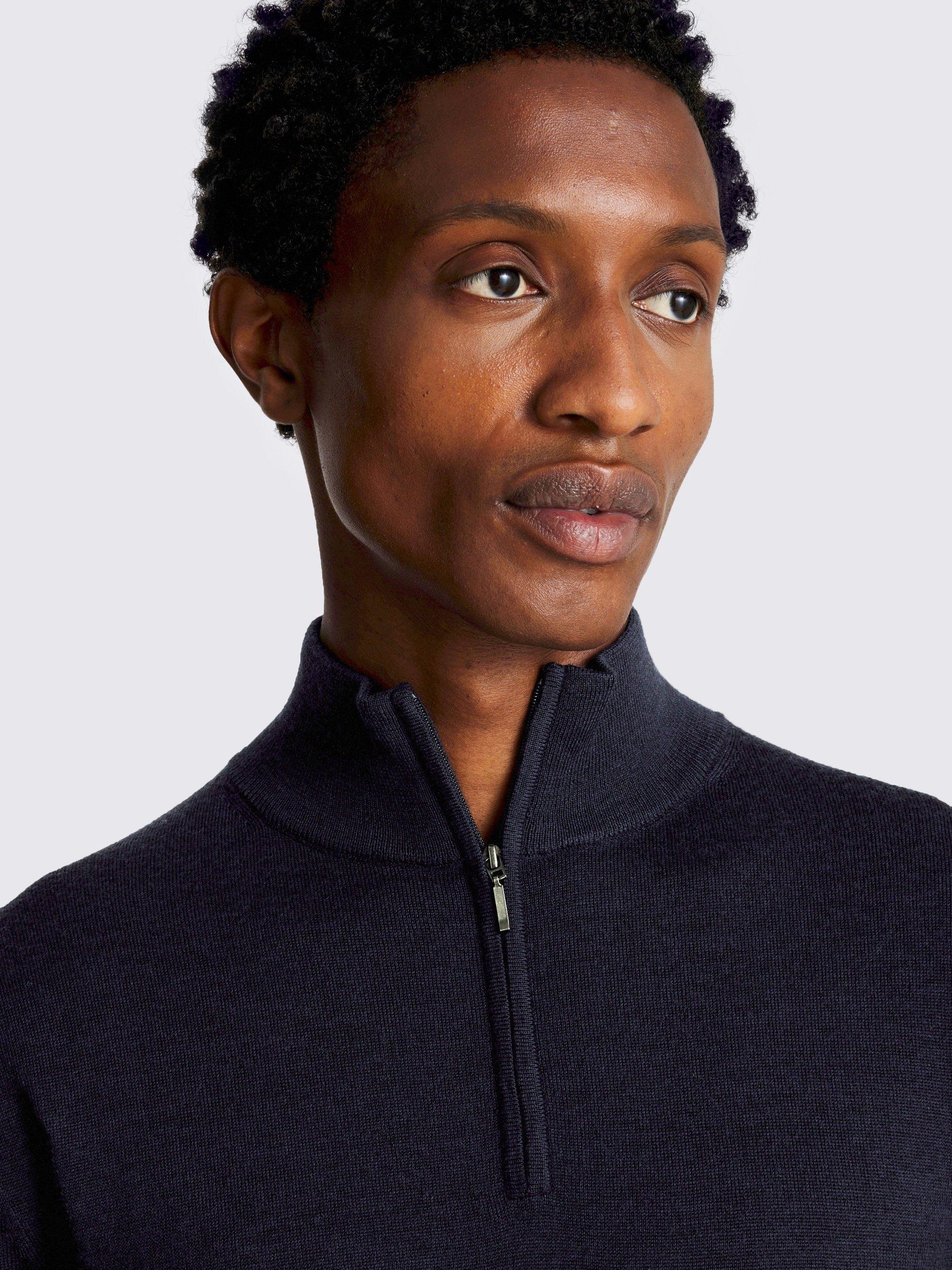 Product image 3 of 4, which shows Moss Merino Zip-Neck Jumper, Blue, S