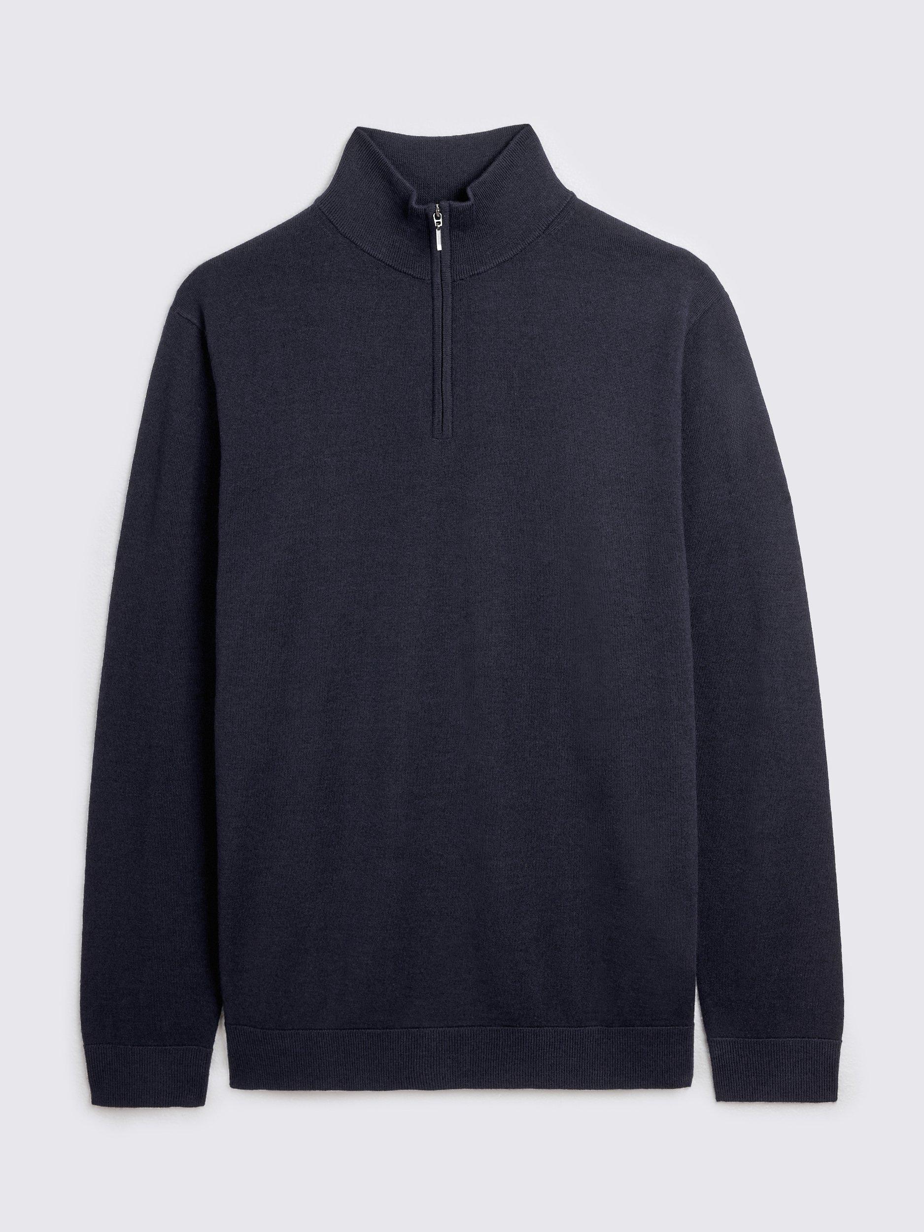 Product image 4 of 4, which shows Moss Merino Zip-Neck Jumper, Blue, S