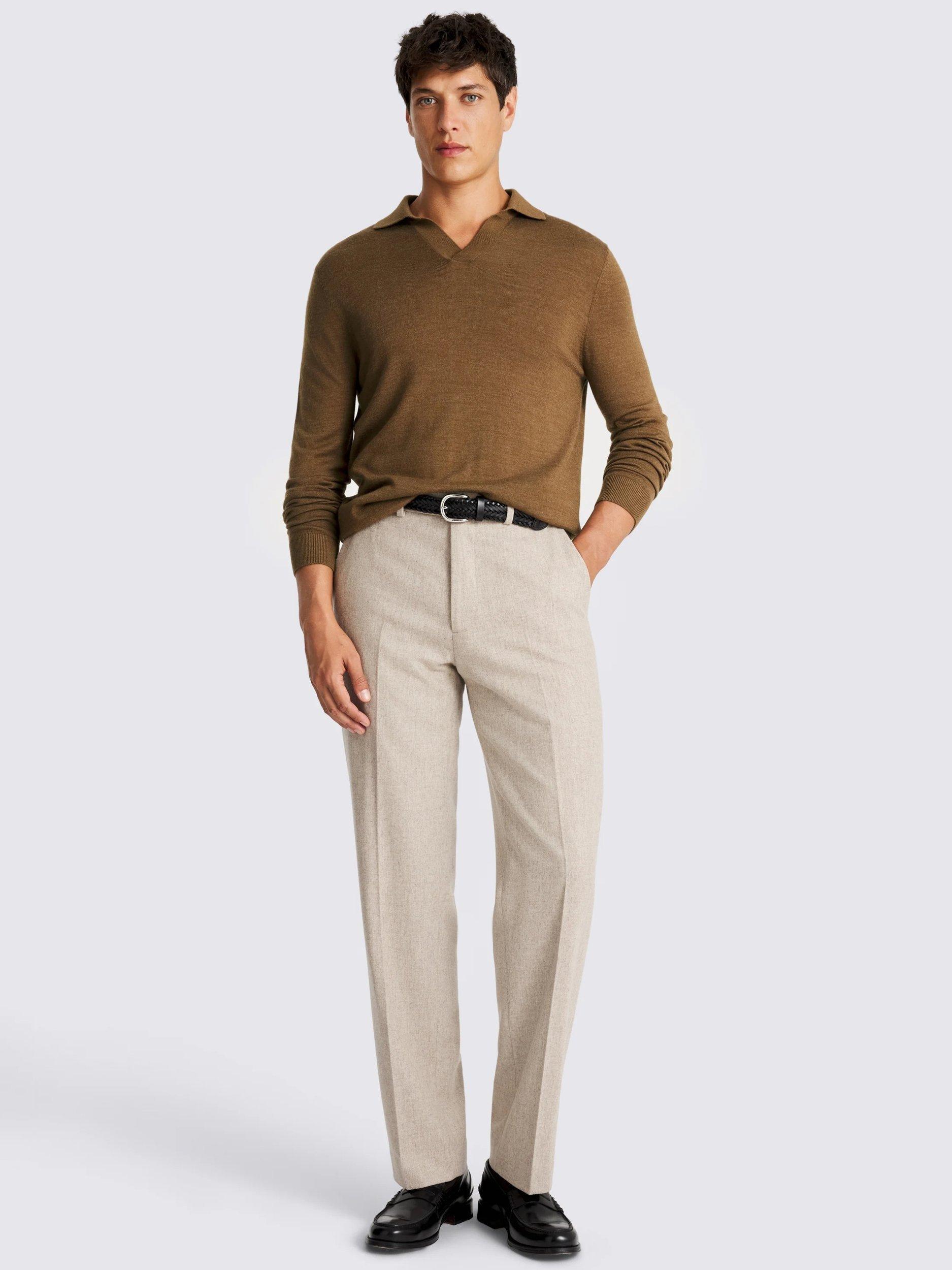 Product image 2 of 4, which shows Moss Merino Wool Skipper Collar Knit Top, Brown, S