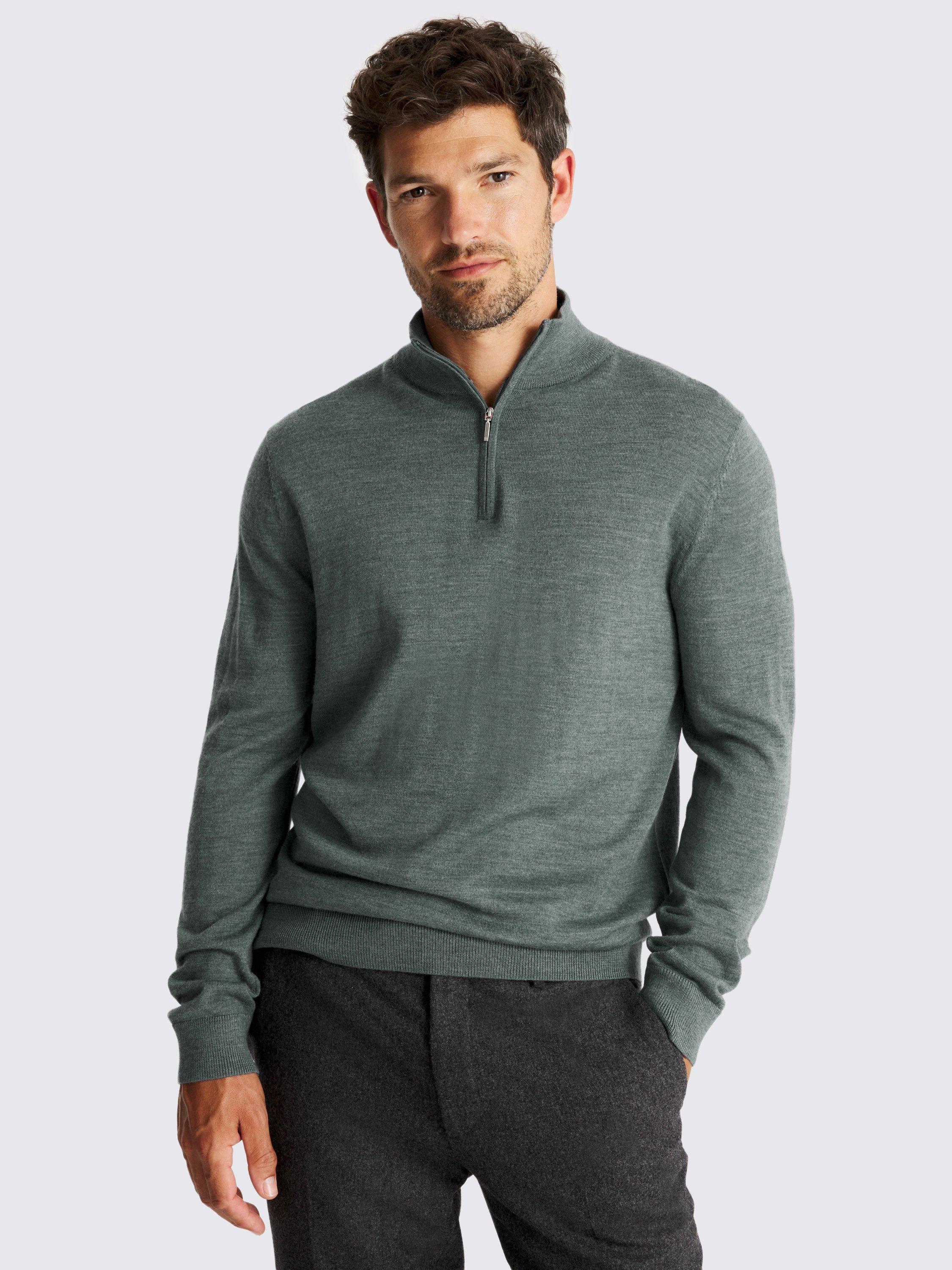 Product image 1 of 4, which shows Moss Merino Zip-Neck Jumper, Teal, S