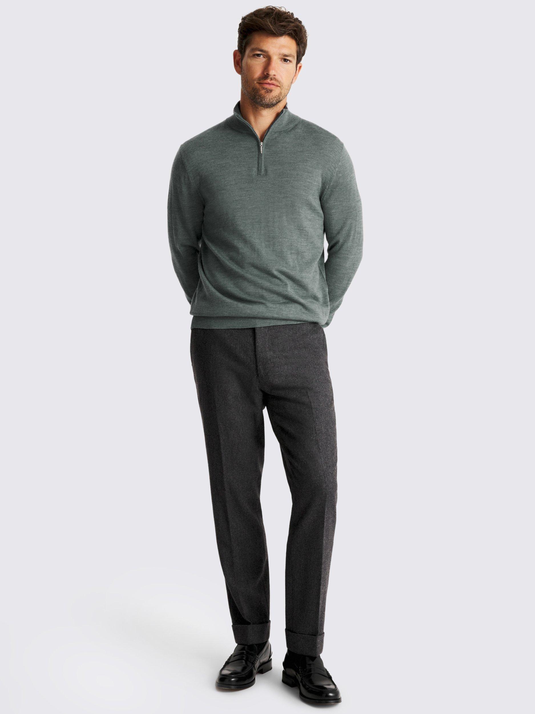 Product image 2 of 4, which shows Moss Merino Zip-Neck Jumper, Teal, S