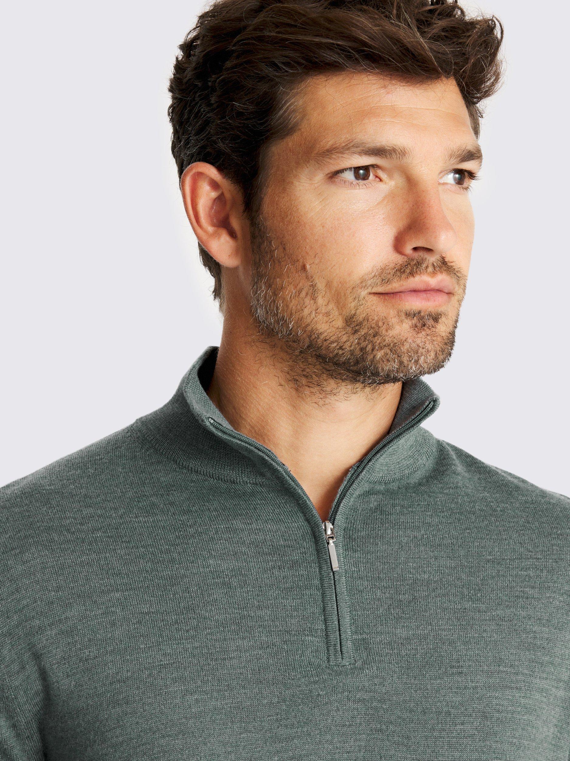 Product image 3 of 4, which shows Moss Merino Zip-Neck Jumper, Teal, S