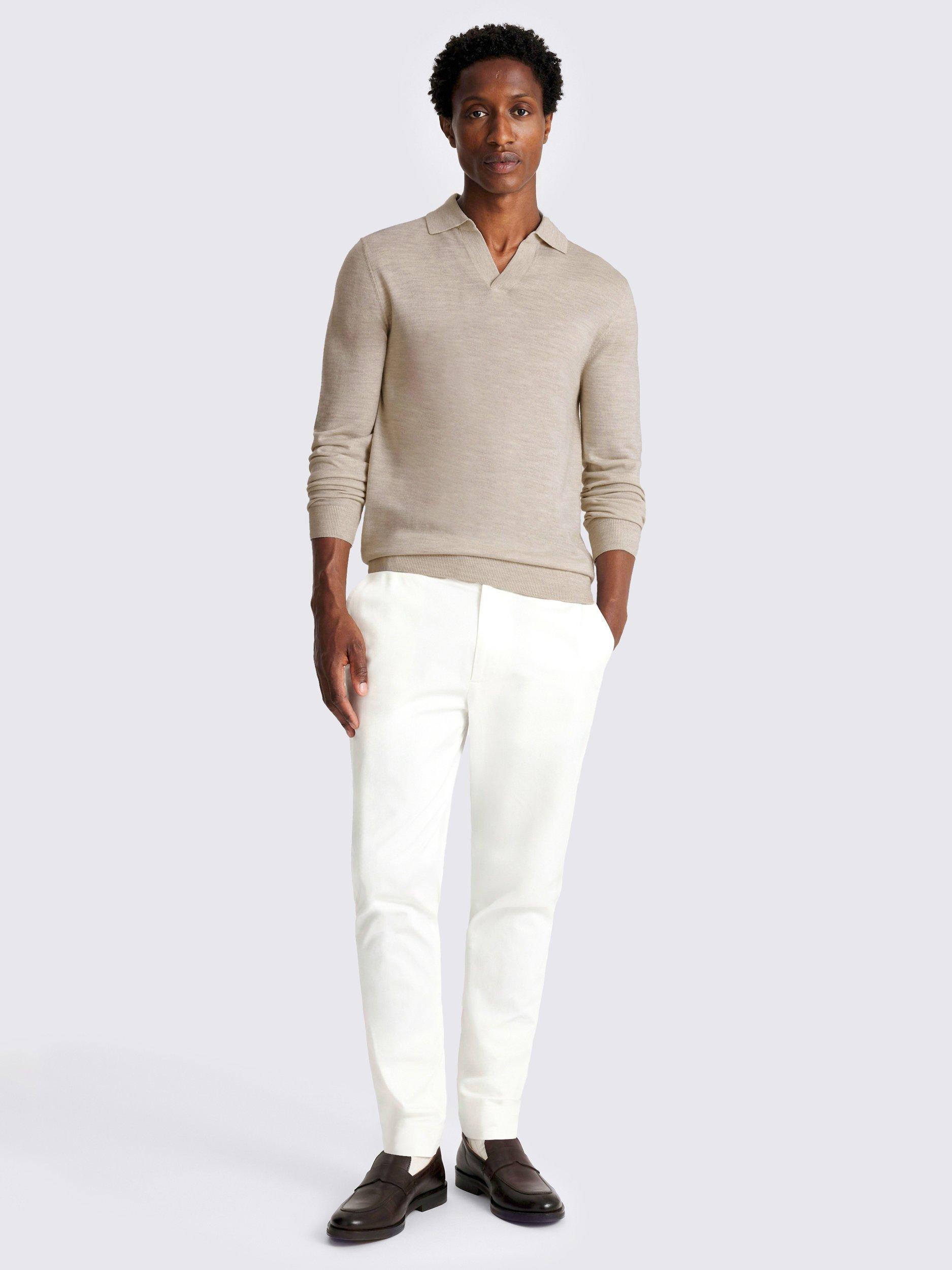 Product image 2 of 4, which shows Moss Merino Wool Skipper Collar Knit Top, Beige, S