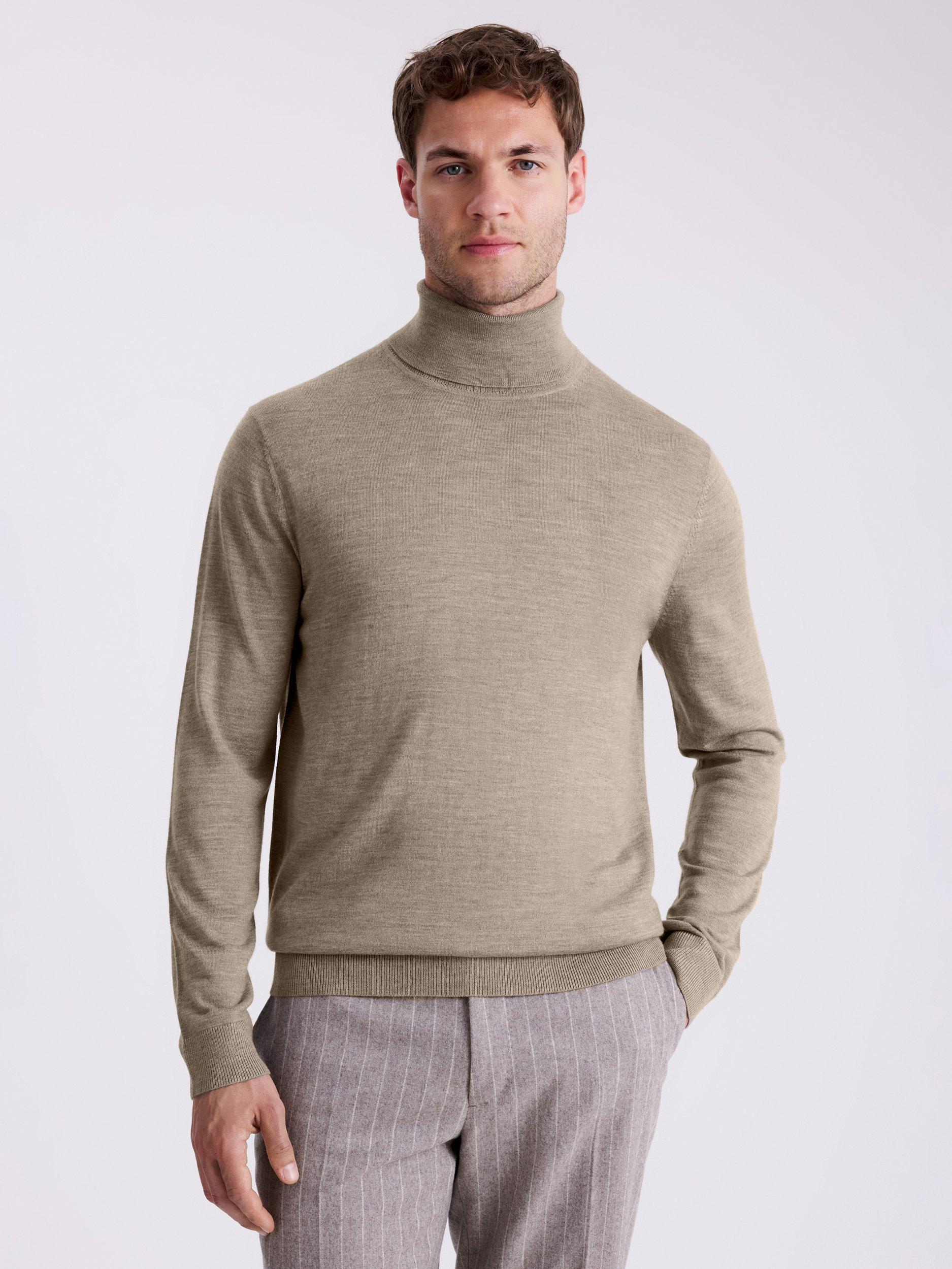 Product image 1 of 4, which shows Moss Merino Wool Blend Roll Neck Jumper, Taupe, S