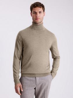 Moss Merino Wool Blend Roll Neck Jumper, Taupe