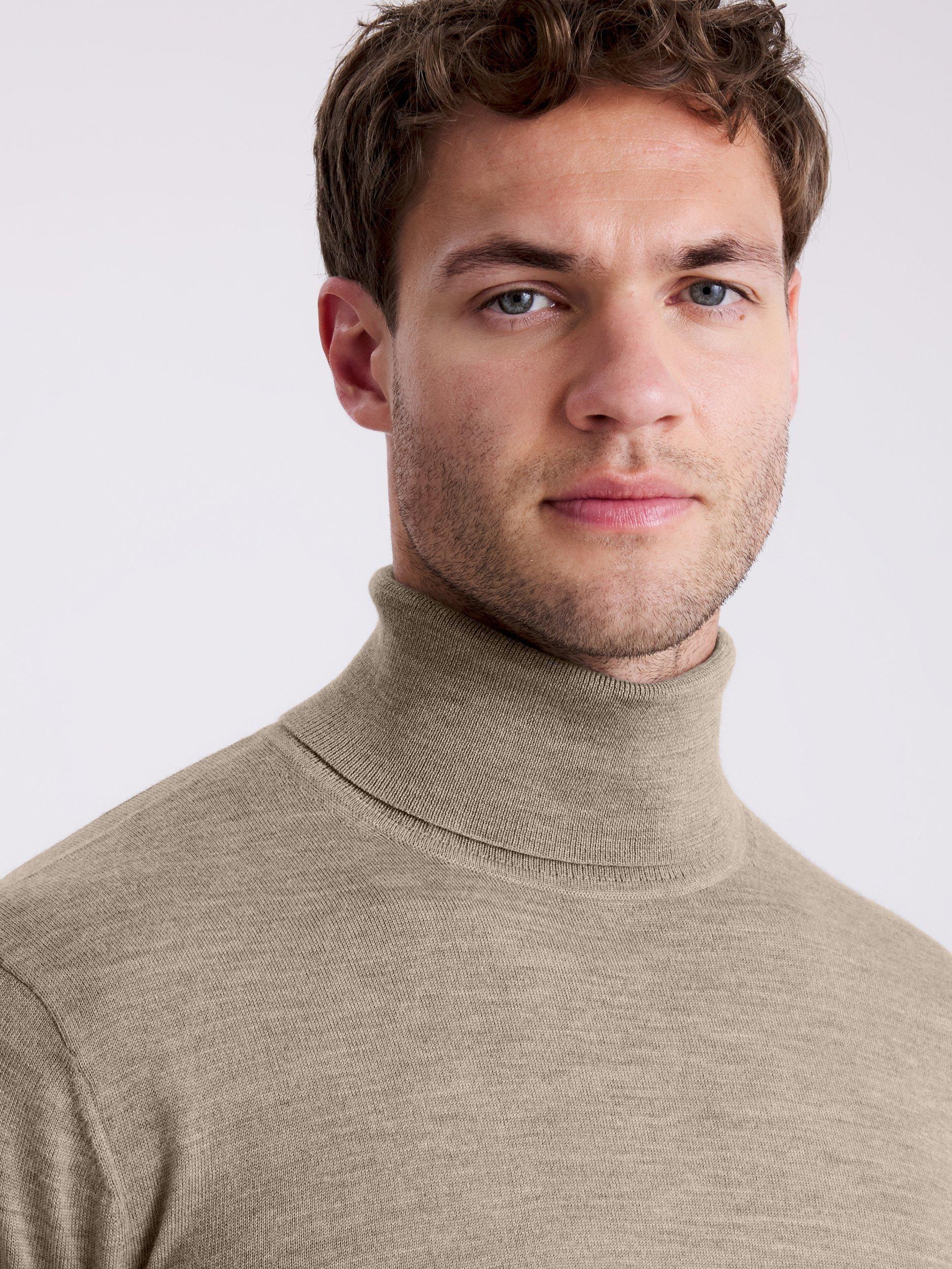 Product image 3 of 4, which shows Moss Merino Wool Blend Roll Neck Jumper, Taupe, S