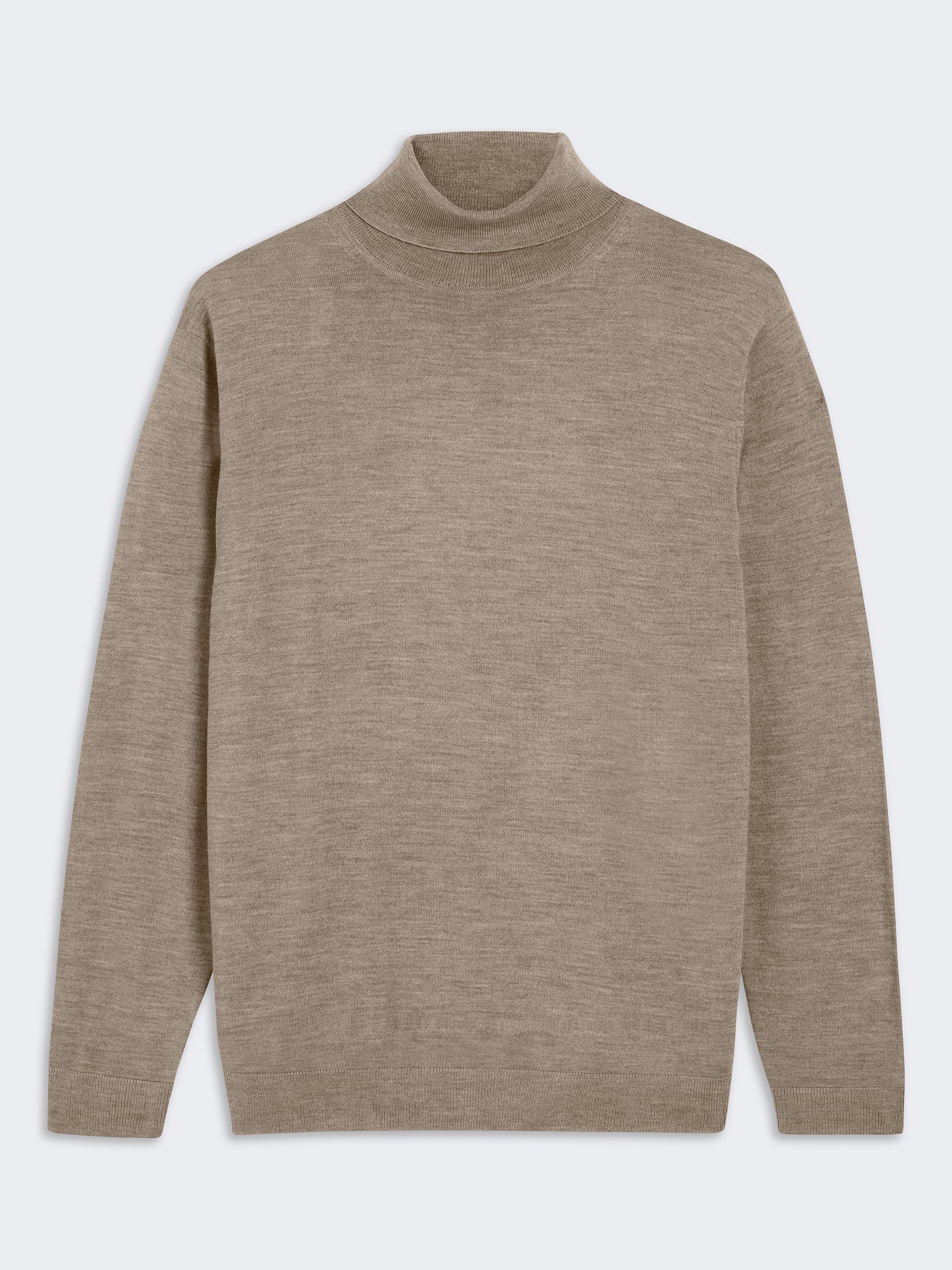 Product image 4 of 4, which shows Moss Merino Wool Blend Roll Neck Jumper, Taupe, S