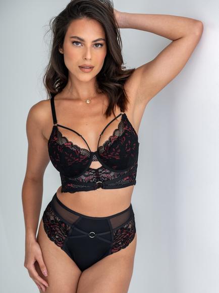 Pour Moi After Dark Lightly Padded Longline Bra, Black/Red - view 2, Black/Red