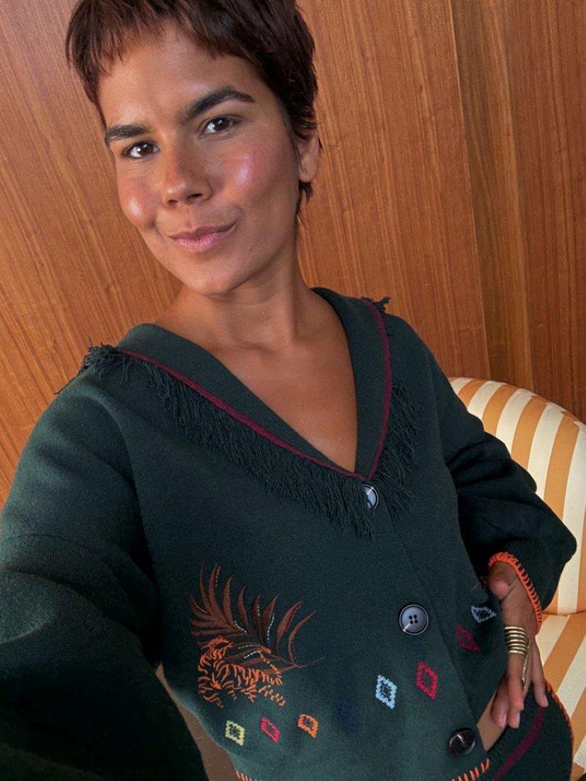 Product image 4 of 4, which shows Never Fully Dressed Embroidered Safari Cardigan, Bottle Green, XS