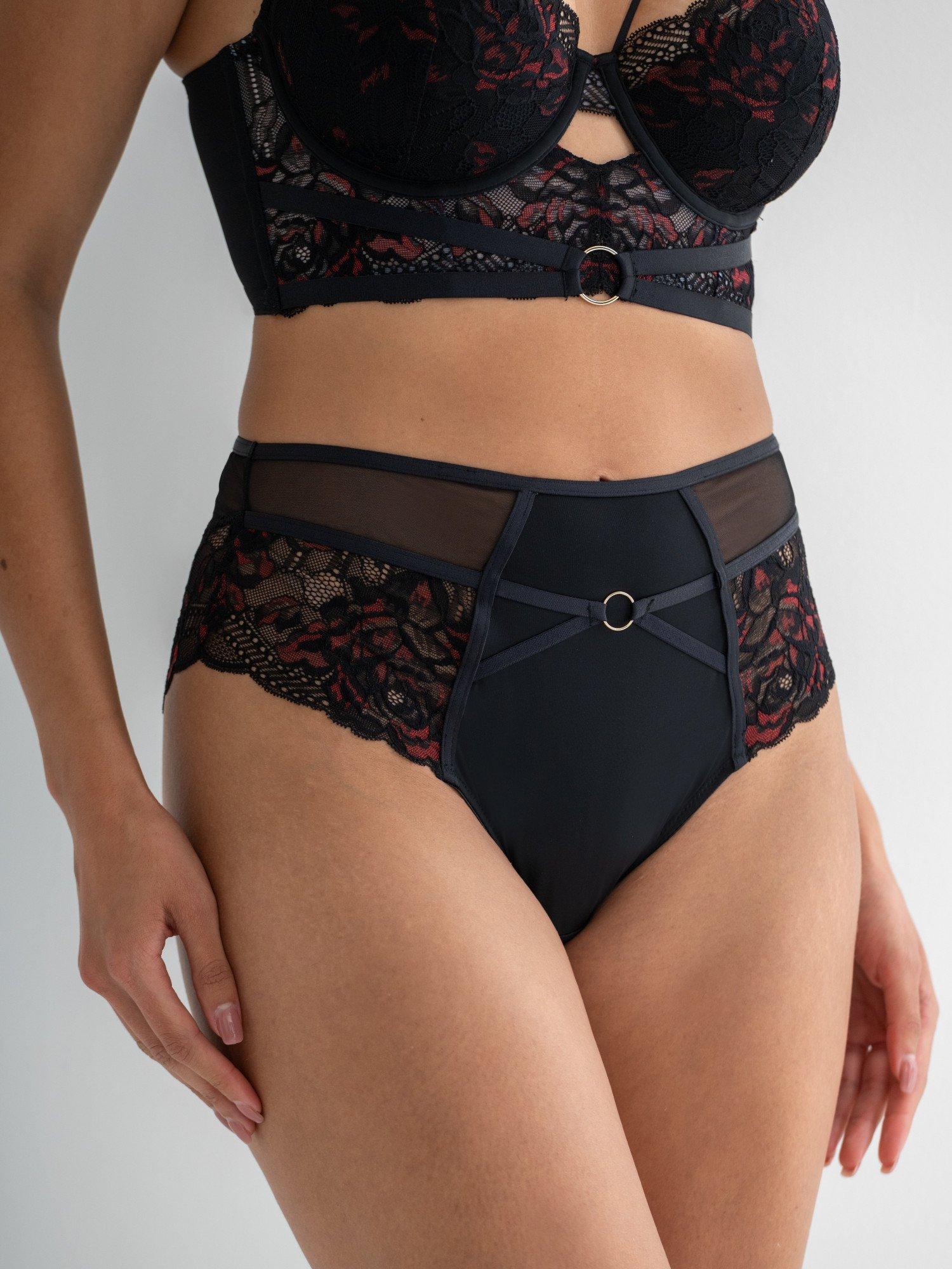 Product image 2 of 9, which shows Pour Moi After Dark High Waist Knickers, Black/Red, 8