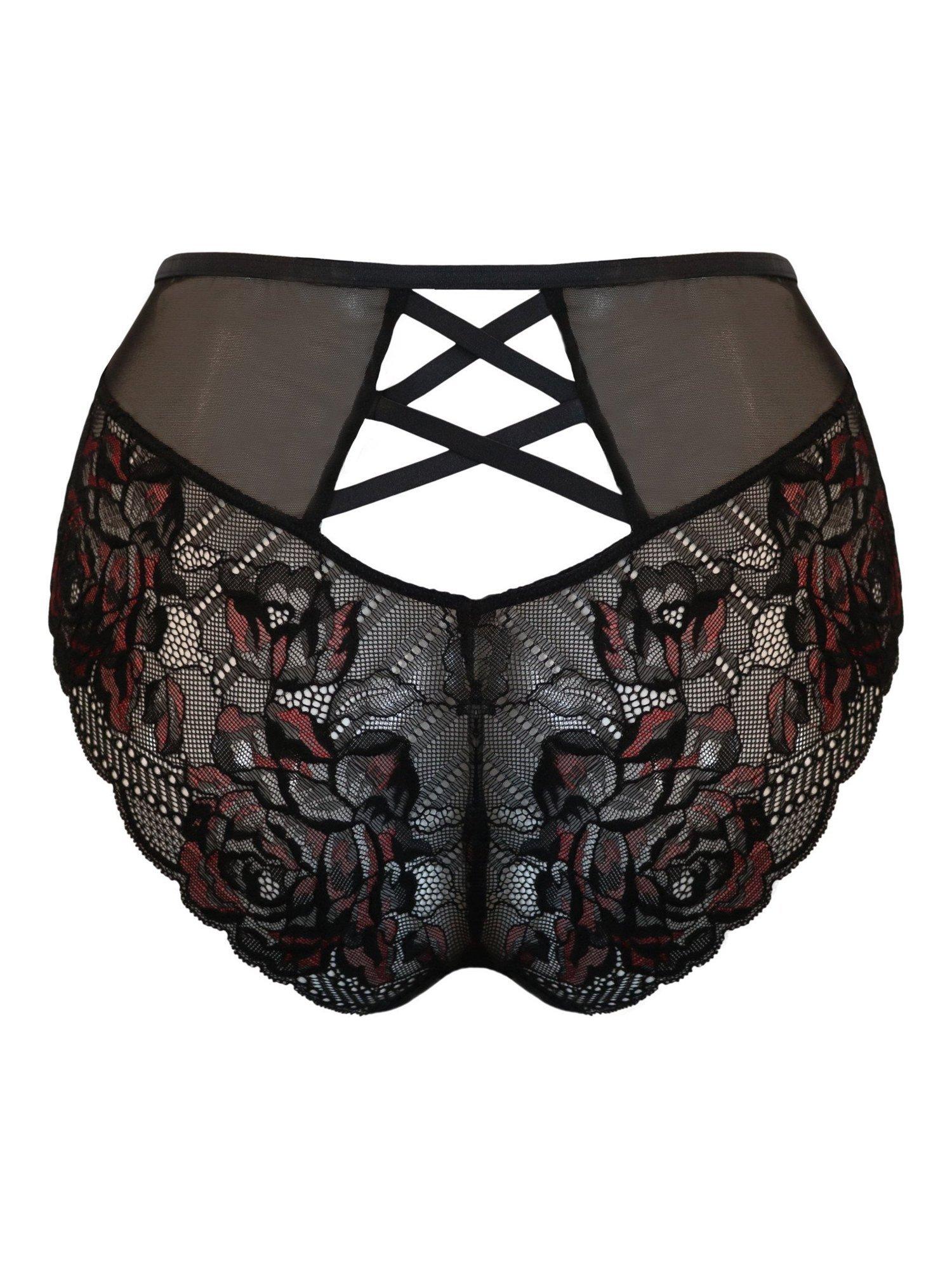 Product image 9 of 9, which shows Pour Moi After Dark High Waist Knickers, Black/Red, 8