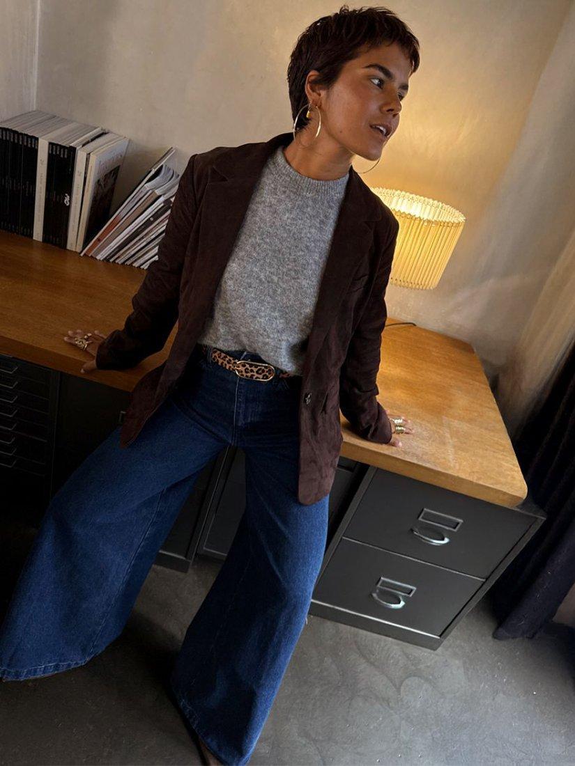 Product image 3 of 4, which shows Never Fully Dressed Mid Rise Palazzo Jeans, Indigo, 6