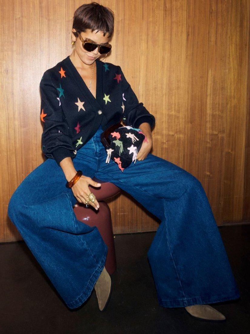 Product image 2 of 4, which shows Never Fully Dressed Knitted Long Sleeved Star Cardigan, Black, XS