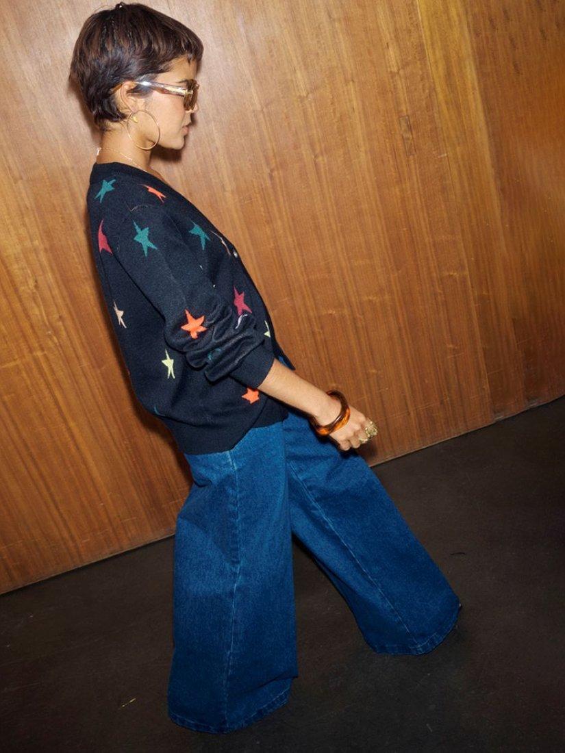 Product image 4 of 4, which shows Never Fully Dressed Knitted Long Sleeved Star Cardigan, Black, XS