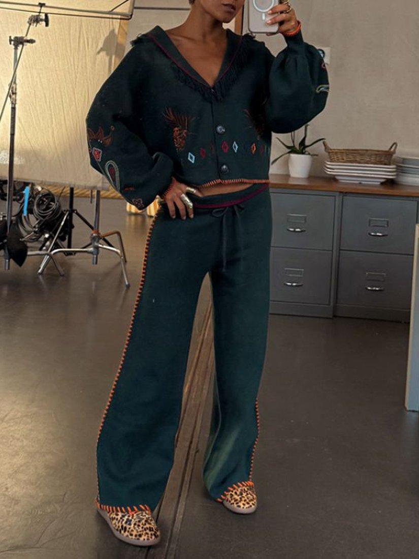 Product image 1 of 4, which shows Never Fully Dressed Wide Leg Trousers, Green Bottle, XS