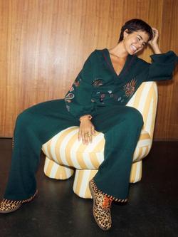 Never Fully Dressed Wide Leg Trousers, Green Bottle - view 2, Green Bottle