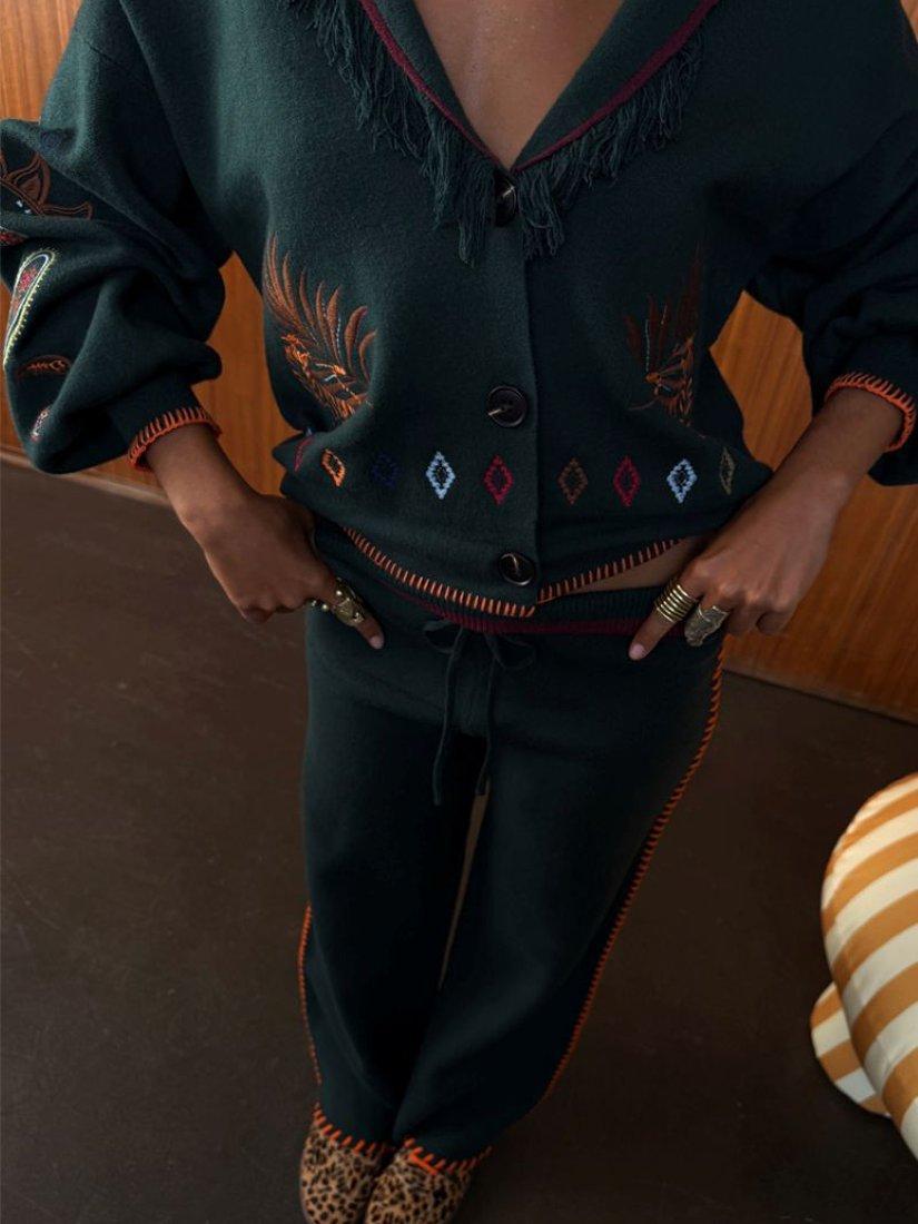 Product image 4 of 4, which shows Never Fully Dressed Wide Leg Trousers, Green Bottle, XS