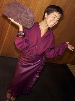 Never Fully Dressed Miley Ruffle Shirt, Black, Wine