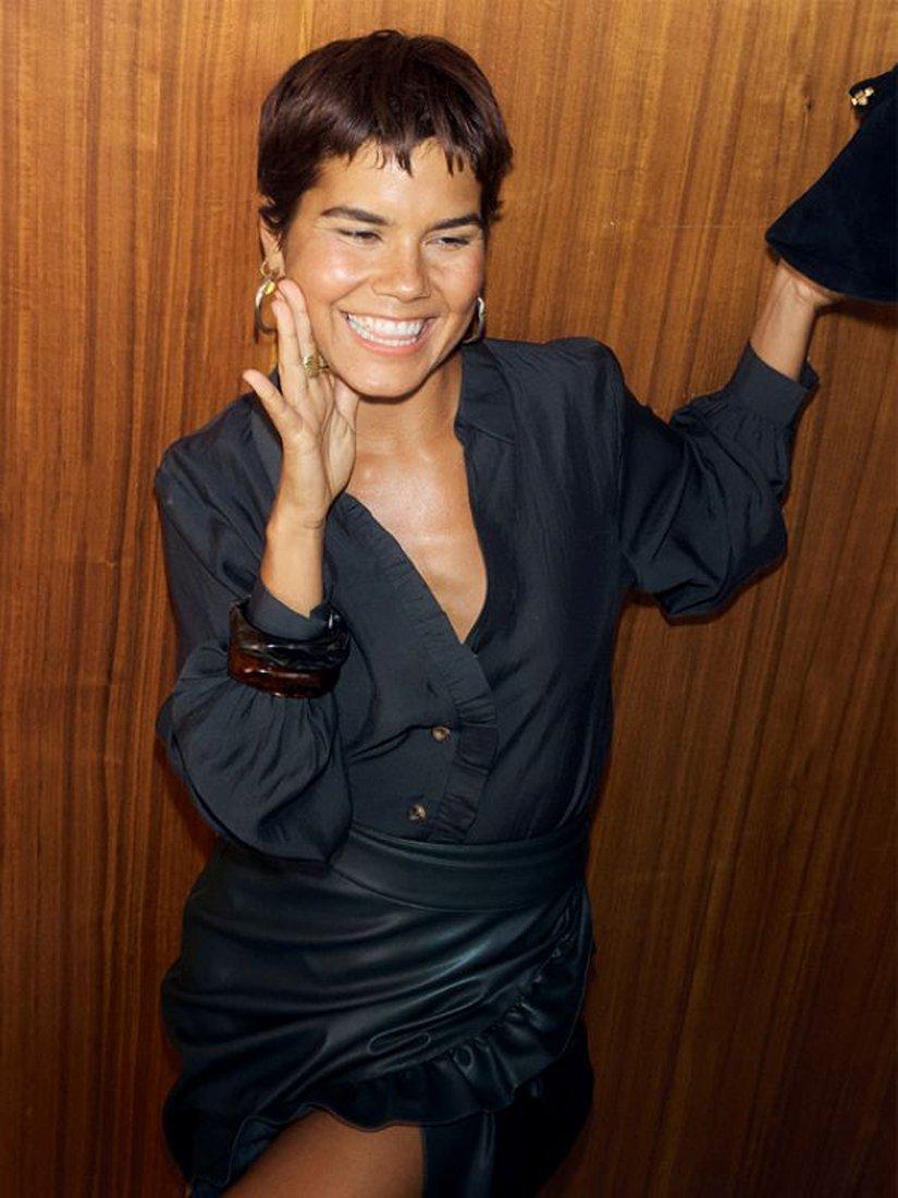 Product image 1 of 5, which shows Never Fully Dressed Miley Ruffle Shirt, Bottle Green, 6