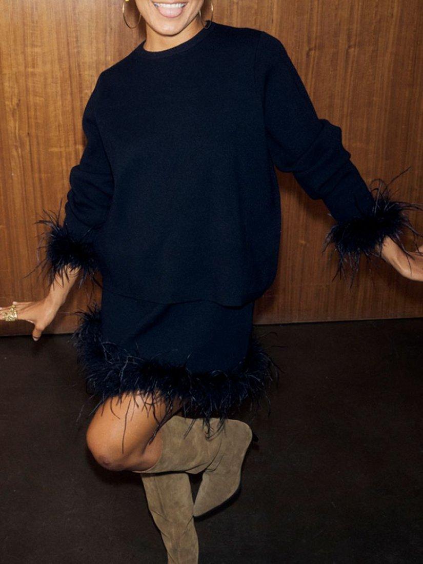 Product image 2 of 4, which shows Never Fully Dressed Jake Feather Trim Skirt, Black, XS