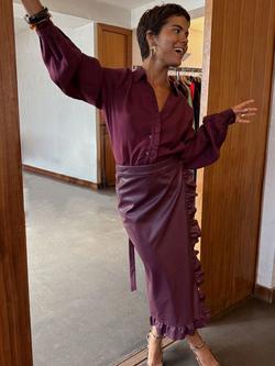 Never Fully Dressed Jaspre Ruffle Wrap Skirt, Burgundy - view 2, Burgundy