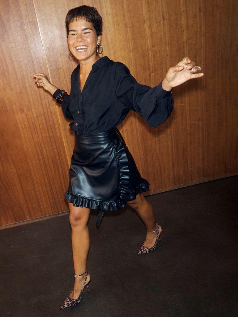 Product image 2 of 3, which shows Never Fully Dressed Jaspre Ruffle Mini Skirt, Black, 6