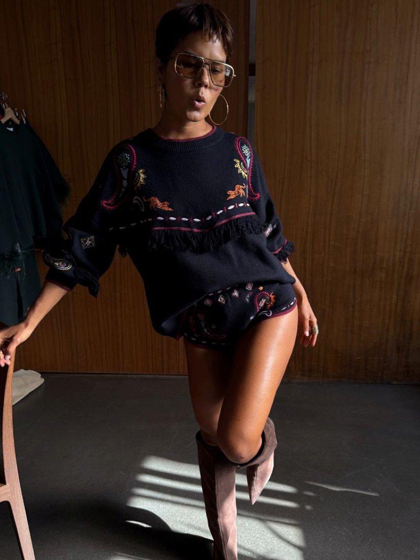 Product image 3 of 5, which shows Never Fully Dressed Safari Jamie Embroidered Jumper, Black, XS