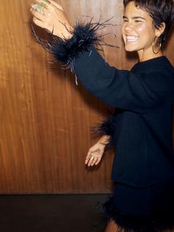 Never Fully Dressed Jamie Feather Trim Jumper, Black - view 2, Black