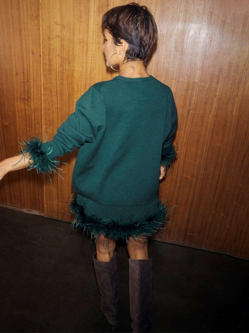 Product image 2 of 7, which shows Never Fully Dressed Jamie Feather Trim Jumper, Bottle Green, XS