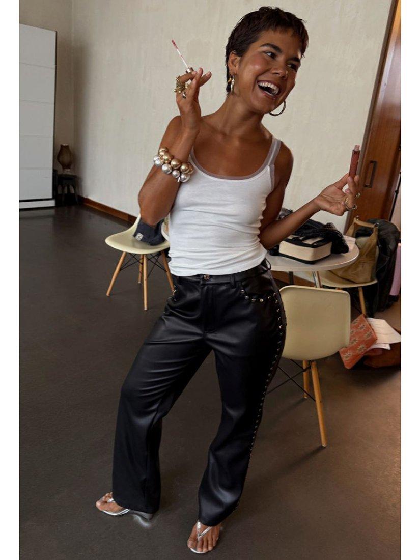 Product image 4 of 5, which shows Never Fully Dressed Vegan Leather Studded Leg Trousers, Black, 6