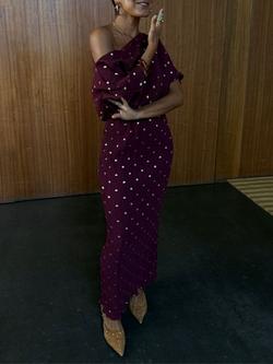 Never Fully Dressed Tilly Plisse Midi Dress, Burgundy