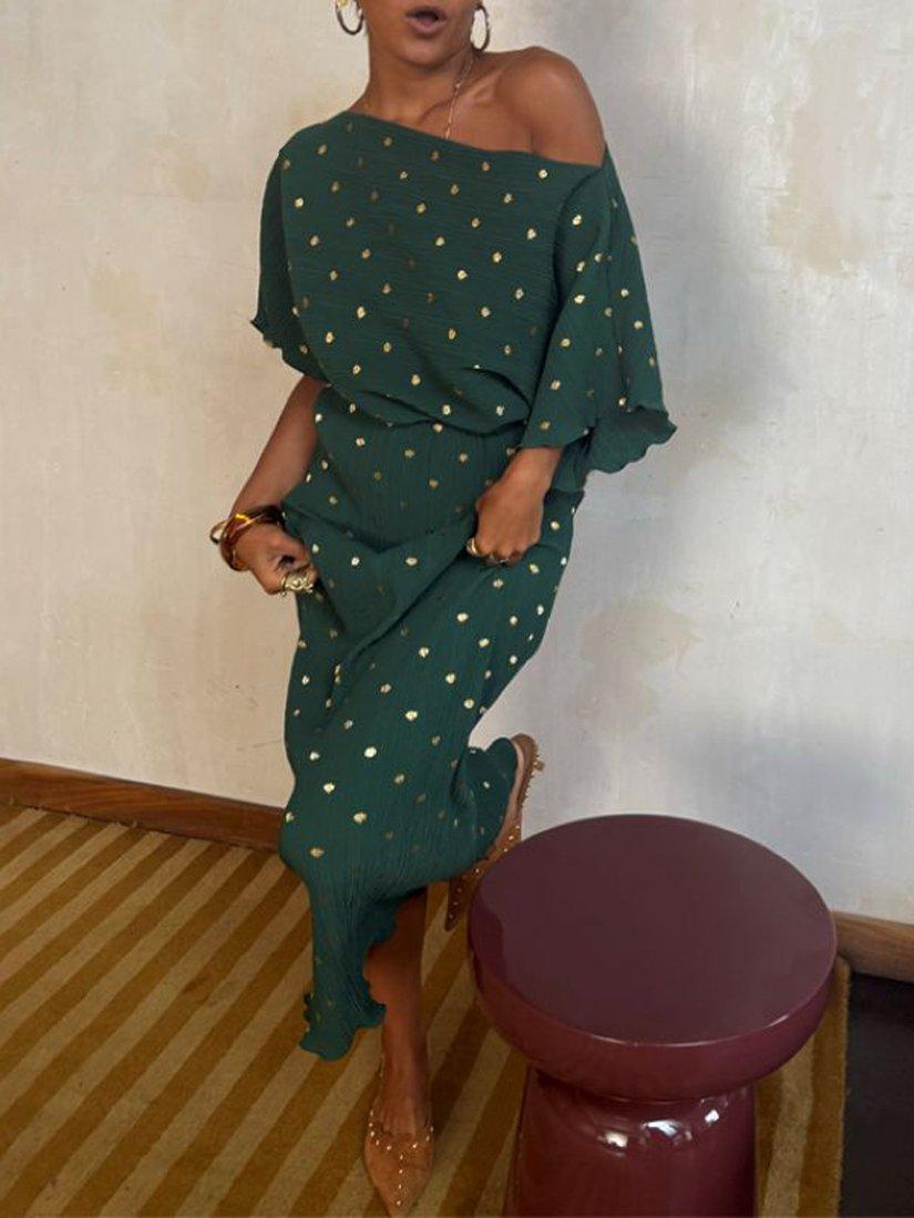 Product image 1 of 5, which shows Never Fully Dressed Tilly Plisse Midi Dress, Dark Green, XS