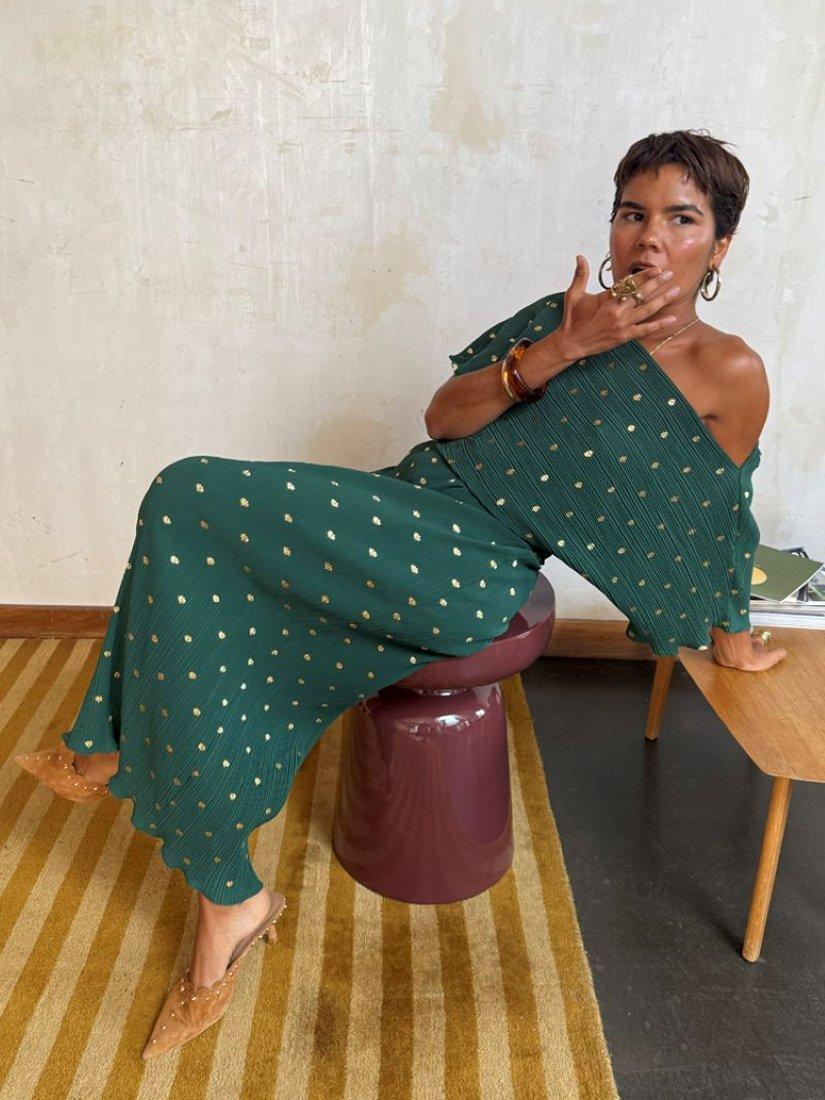 Product image 5 of 5, which shows Never Fully Dressed Tilly Plisse Midi Dress, Dark Green, XS