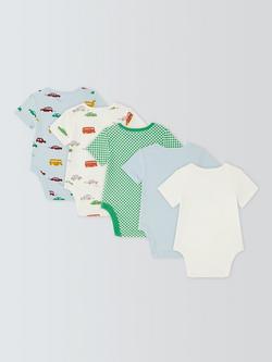 John Lewis Baby Car Check Short Sleeve Bodysuits, Pack of 5, Blue Multi - view 2, Blue Multi