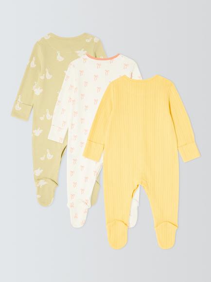 John Lewis Baby Goose Bow Sleepsuits, Pack of 3, Multi - view 2, Multi