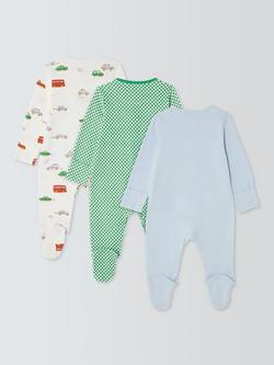 John Lewis Baby Car Check Sleepsuits, Pack of 3, Blue - view 2, Blue