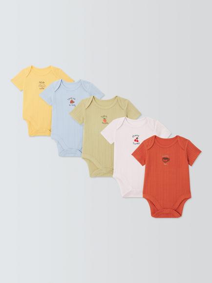 John Lewis Baby Embroidered Pointelle Short Sleeve Bodysuits, Pack of 5, Multi, Multi