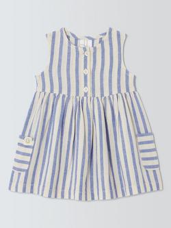 John Lewis Baby Stripe Sleeveless Dress, Blue, Blue