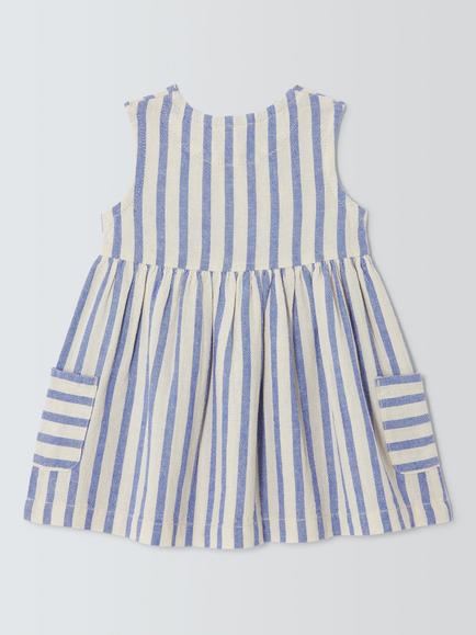 John Lewis Baby Stripe Sleeveless Dress, Blue - view 2, Blue