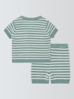 John Lewis Baby Knitted Stripe Top and Shorts Set, Green - view 2, Green