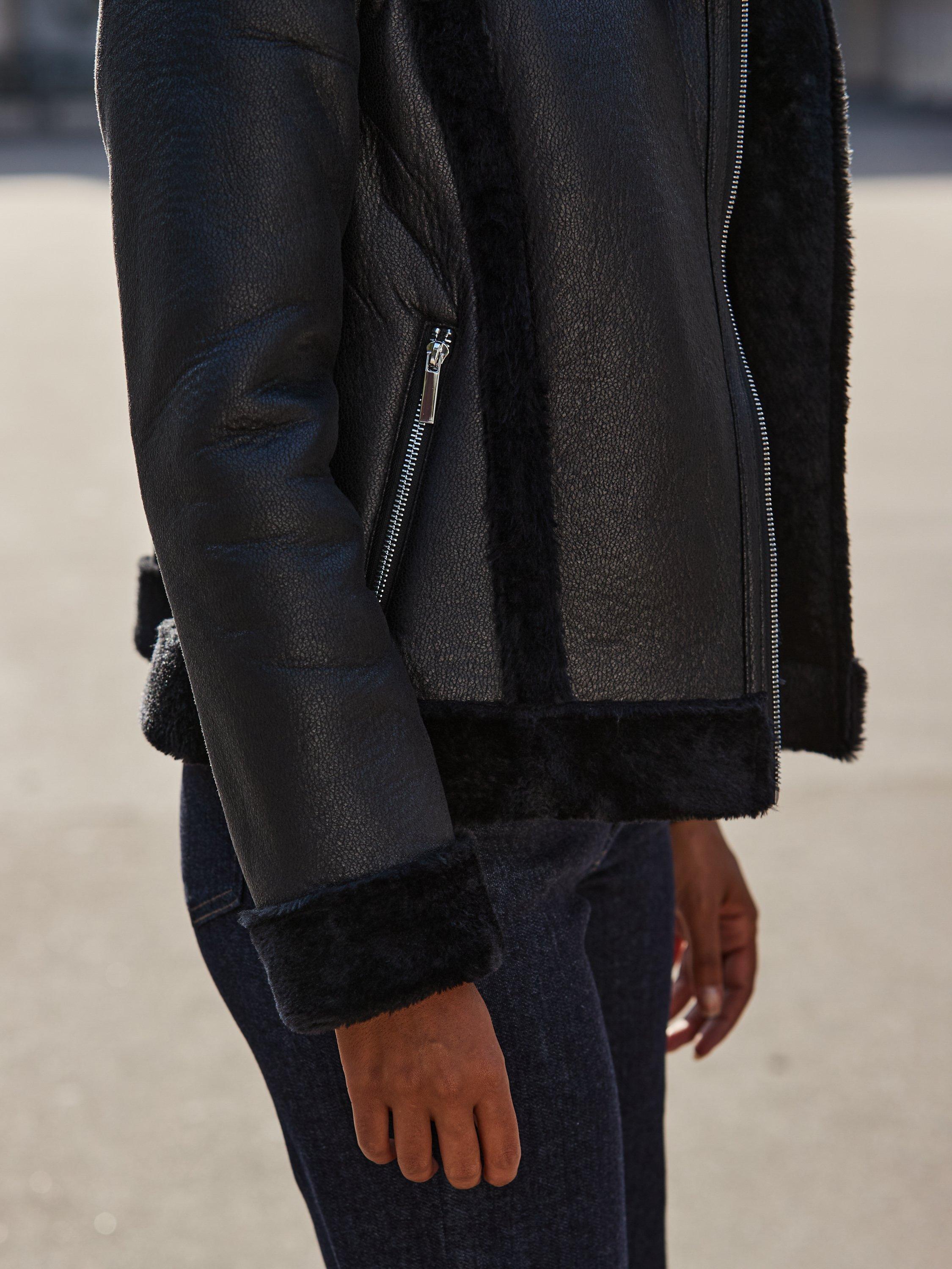 Product image 5 of 8, which shows Sosandar Faux Shearling Aviator Jacket, Black, 8