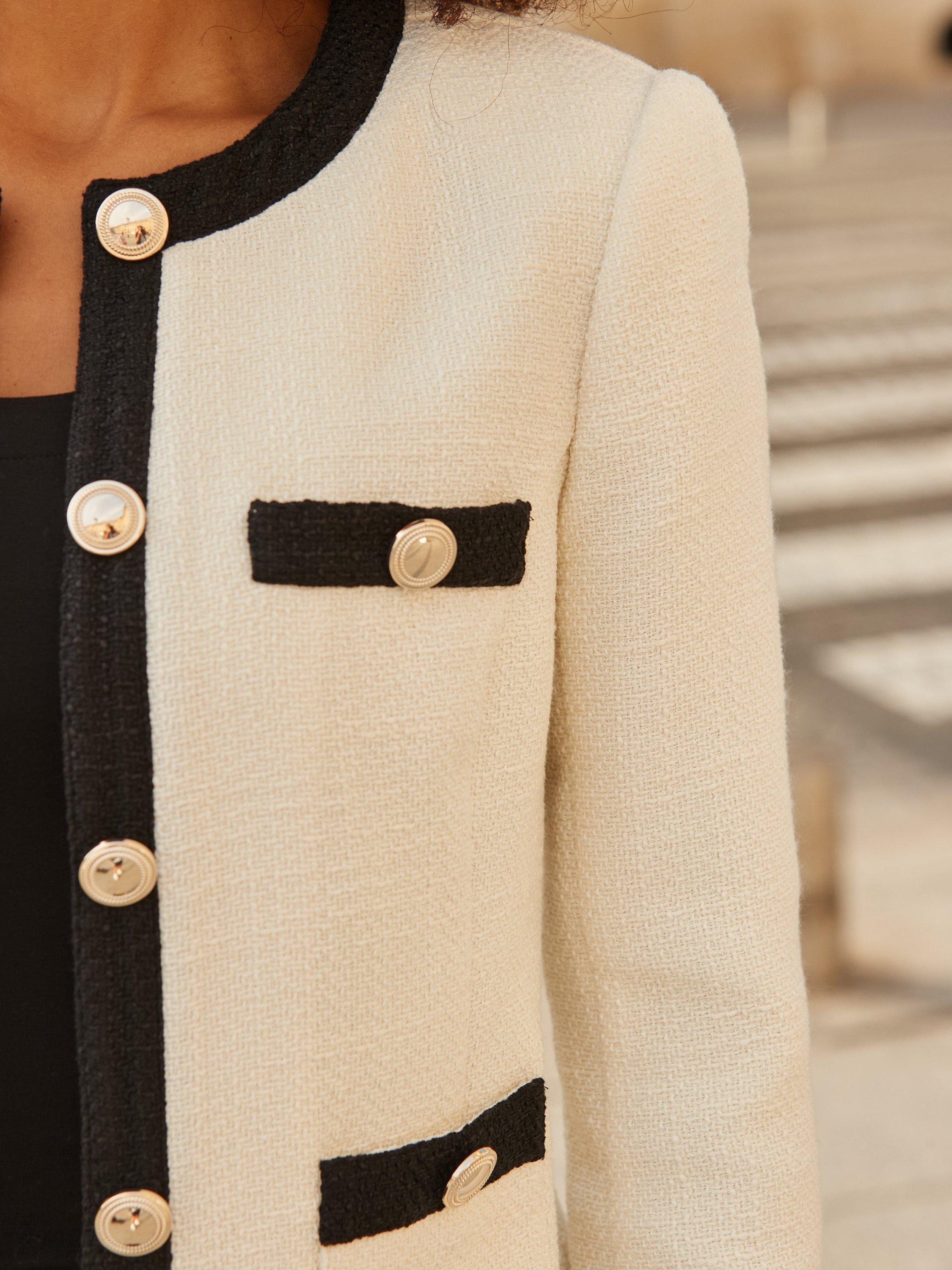 Product image 6 of 9, which shows Sosandar Contrast Trim Boucle Jacket, Ivory, 8