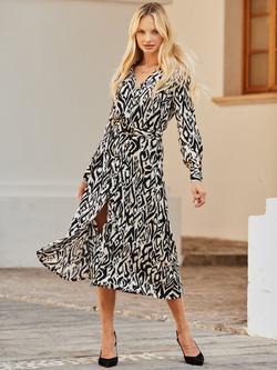 Sosandar Abstract Belted Shirt Dress, Black/Multi, Black/Multi