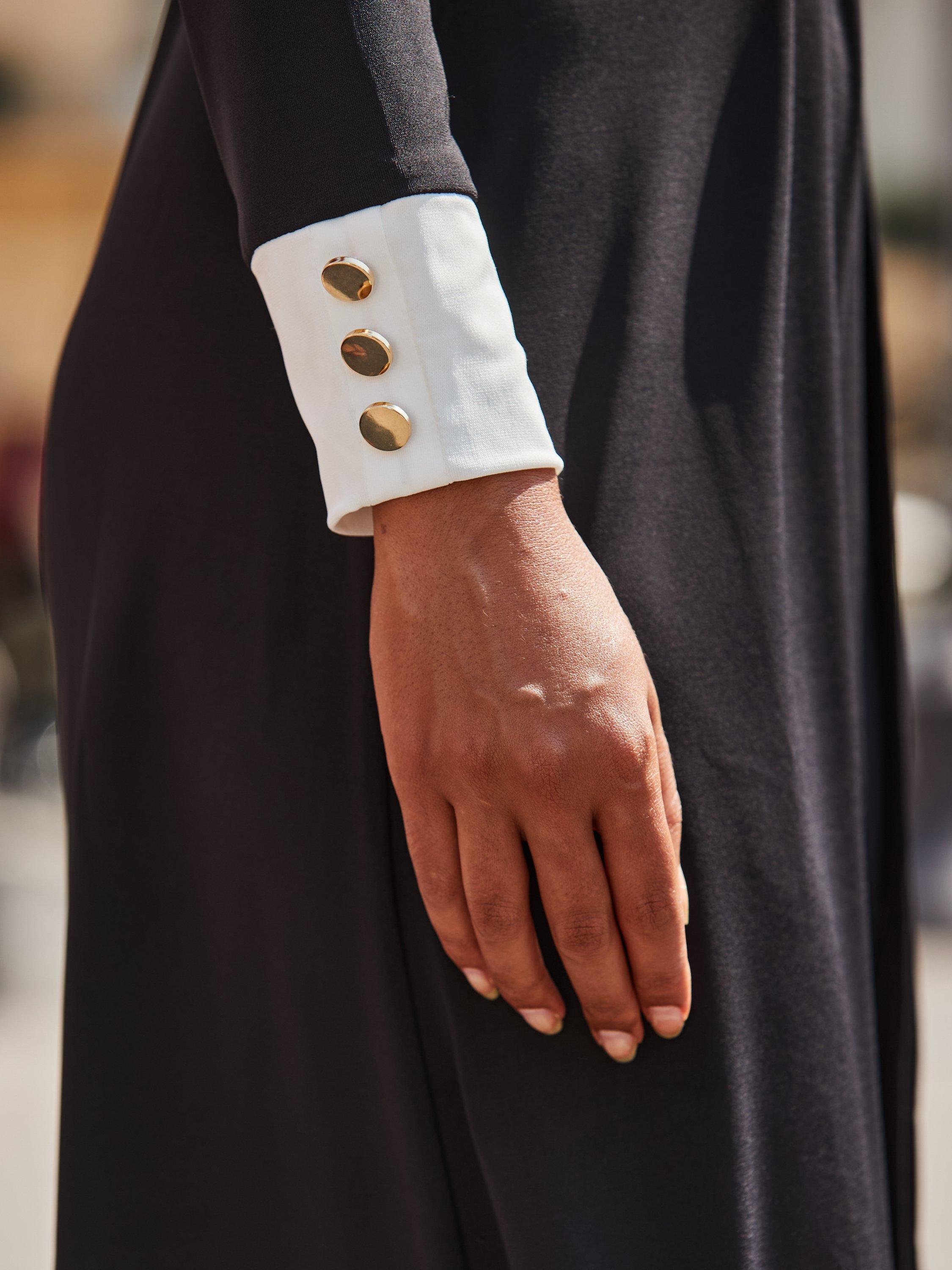 Product image 5 of 7, which shows Sosandar Colour Contrast Belted Dress, Black/White, 6