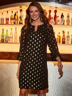 Sosandar Fleck Print Shift Dress, Black/Gold - view 2, Black/Gold